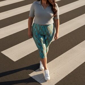 Ideology Teal and Brown Patterned Capris